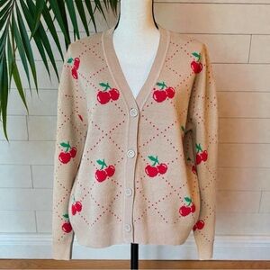 99 Jane Street Cherry Print Cardigan Sweater Medium NWOT - Teacher | Preschool